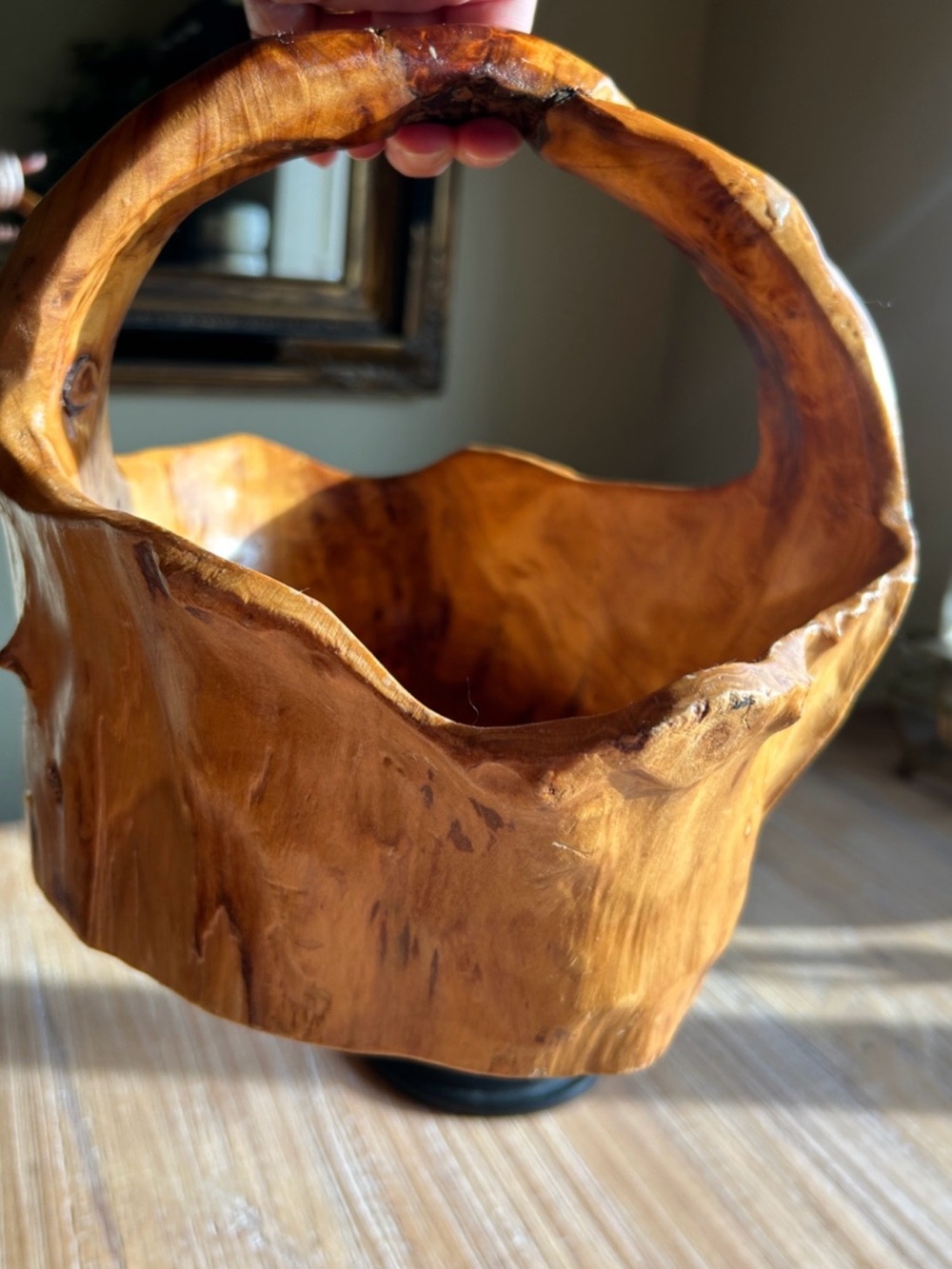 Hand Carved Burl Wood Basket - Rustic Decor Natural Foreging Whimsical Basket - Picture 13 of 16